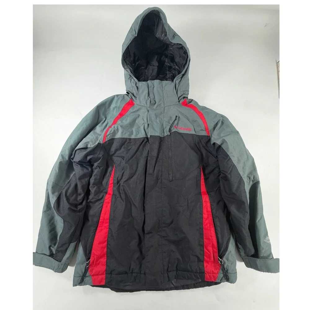 Columbia Kids Gray Black Omni-Tech Waterproof Hooded Jacket Size 10/12 SB4214